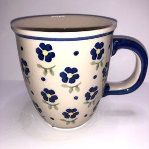 New Bolesławiec Polish pottery Blue Flower Bistro Mug